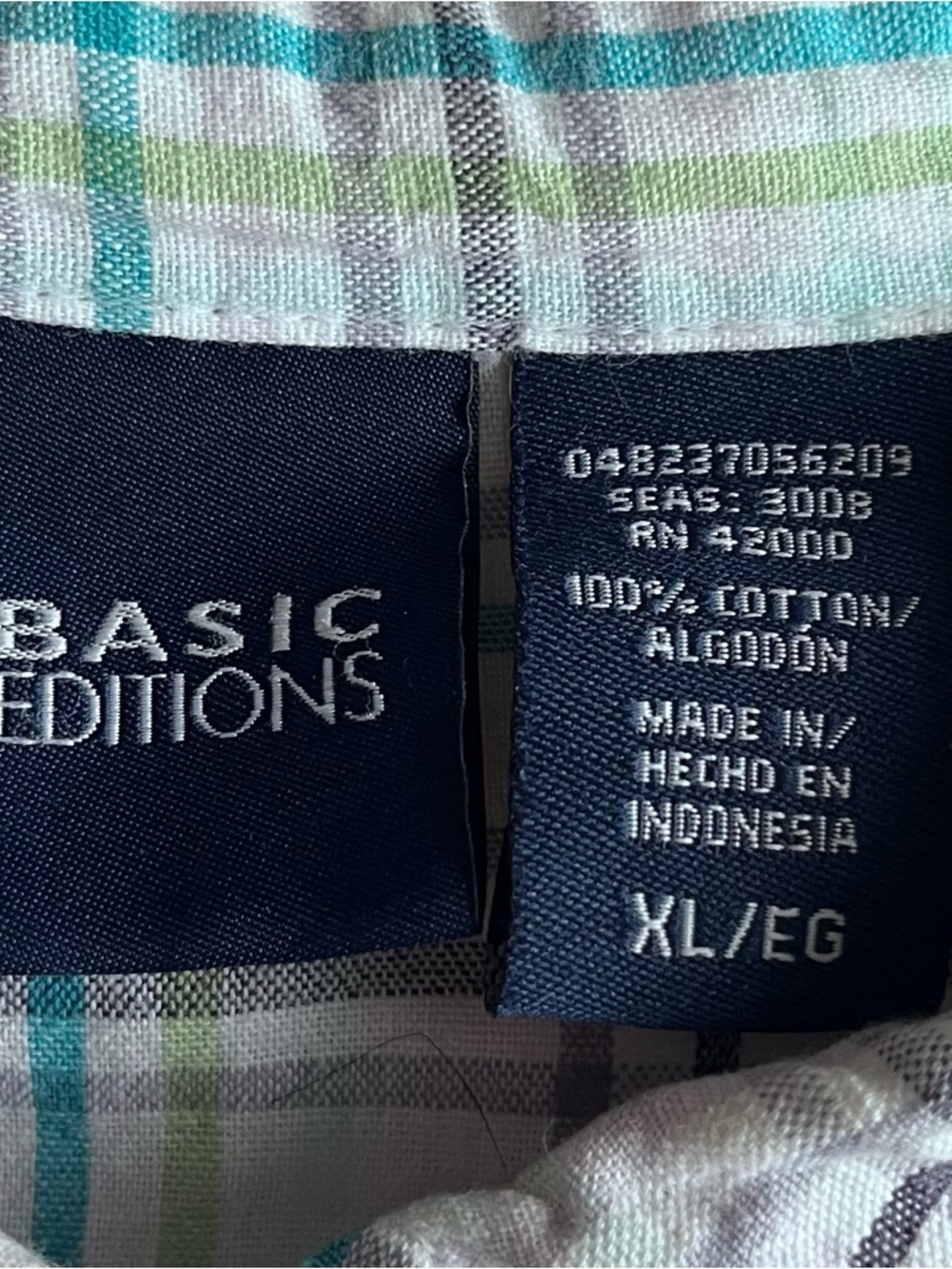 Basic Editions Sleeveless Plaid Button-Up Shirt - White/Blue - Picture 3 of 6